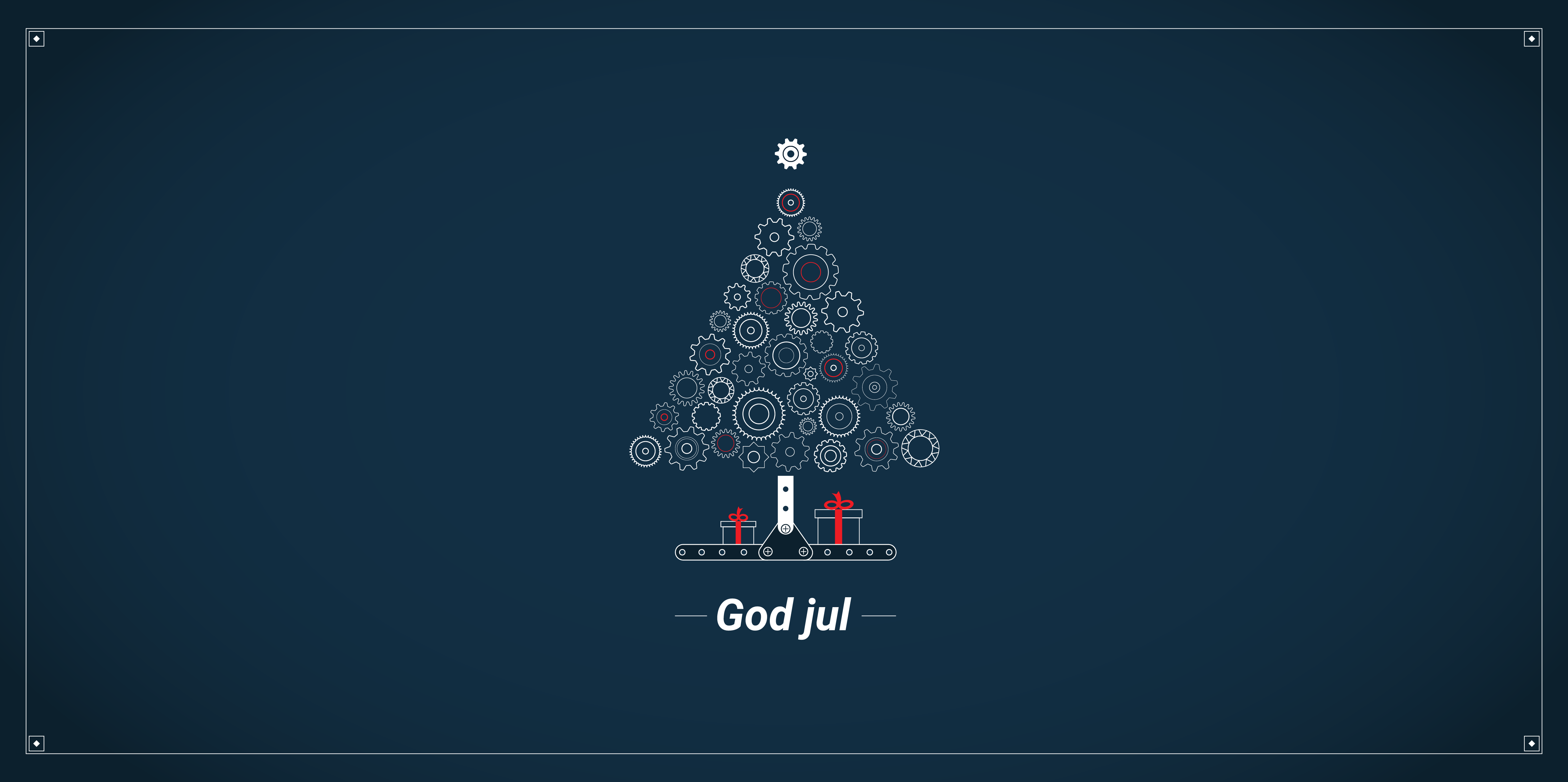 Bilden visar en julgran och en text där det står god jul. Bilden går i mörka blåa toner.