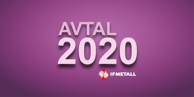 IF Metalls logotyp för avtalsrörelsen 2020: texten Avtal 2020 och IF Metalls logotyp mot en lila bakgrund.