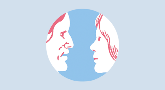 Illustration av två människor som tittar på varandra