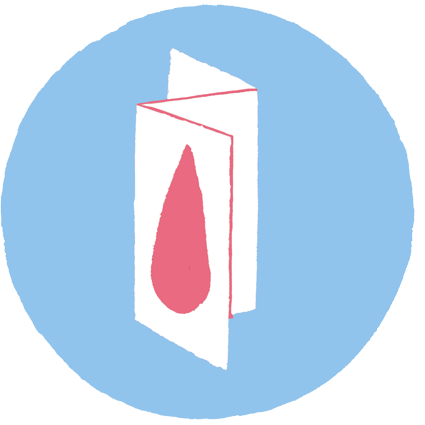 Illustration med en folder som har en droppe mens på framsidan