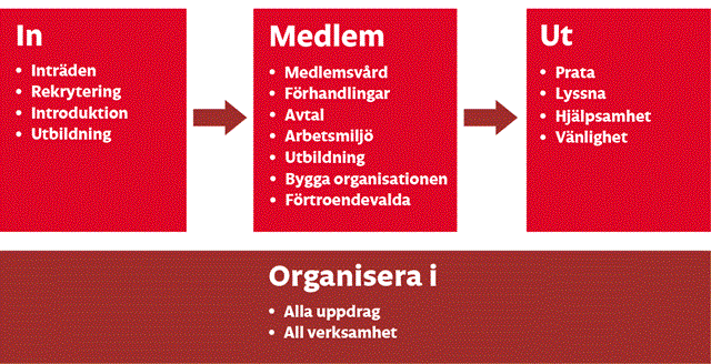 En schematisk uppställning över hur IF Metall organiserar genom hela medlemskapet. 