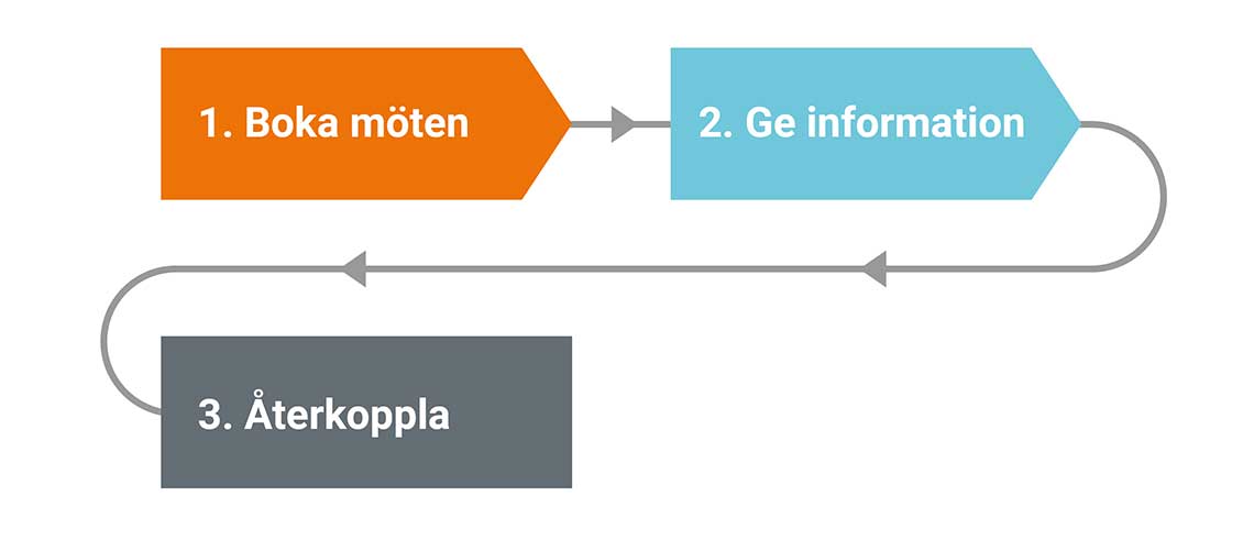 Pilar som beskriver processen i de steg som informationsinsatser om försäkringar kan genomföras.