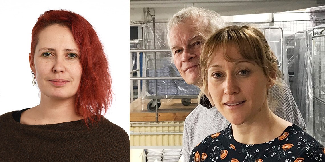 Collage: porträtt av Marianne Sund, förtroendevald i IF Metall, och Svend Erik Mathiassen och Jennie Jackson, forskare.