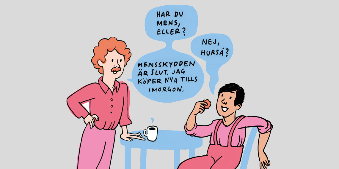 Illustration av två personer i fikarum.