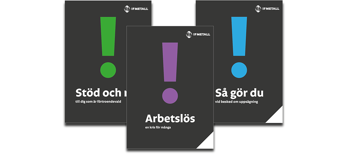 Omslag till tre skrifter om uppsägning och arbetslöshet.