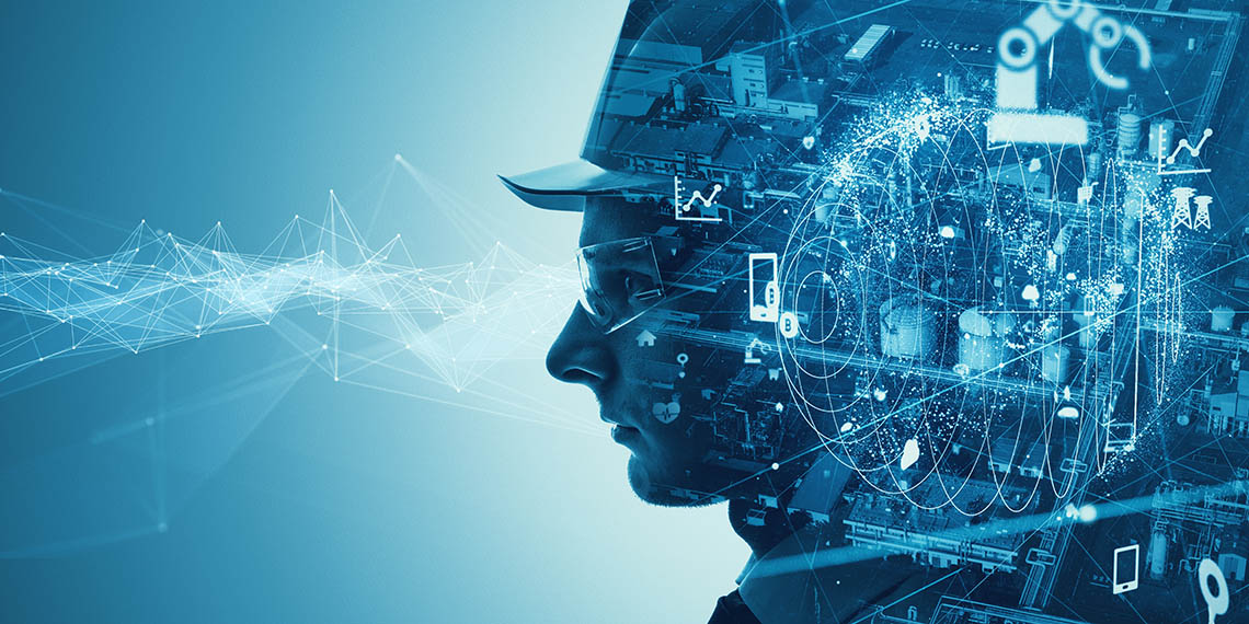 En grafisk bild med ett ansikte och diverse elektronik 