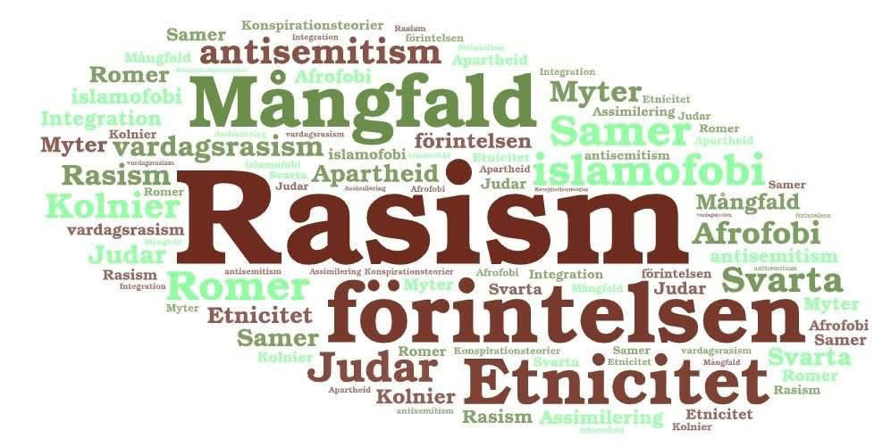 Ett ordmoln av moln förknippade med rasism