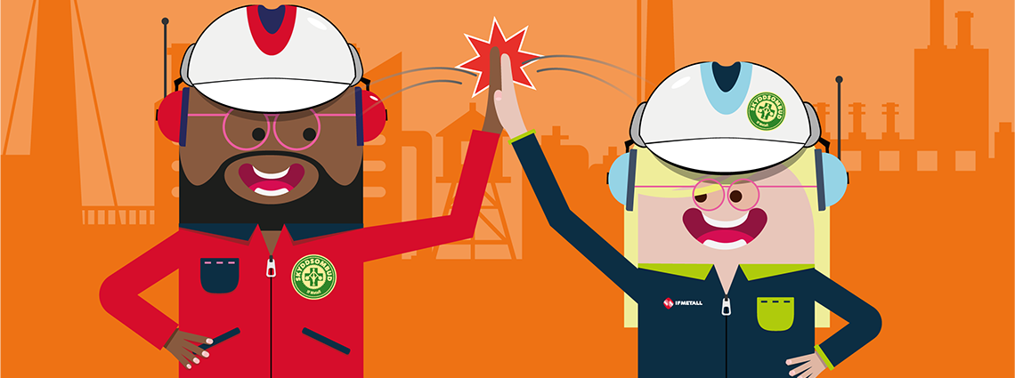 Illustration med två figurer som gör en high-five