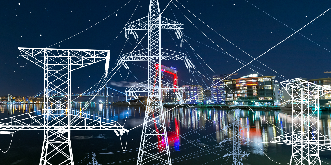 Göteborg i bakgrunden och kraftstationer i förgurnden